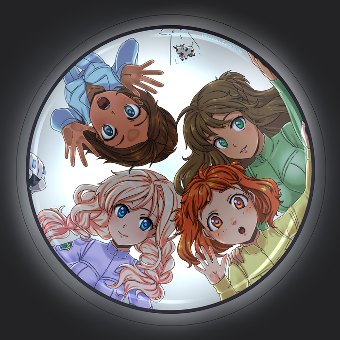 Go! Cosmonautics Day! - My, Little green girl, Anna, Yana, Kristina, , Barsik, Visual novel, Anime, Stasia (LGG)