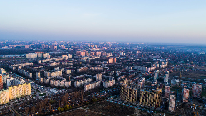 City in the morning light - My, Spring, Town, dawn, Krasnodar, Gidrostroy