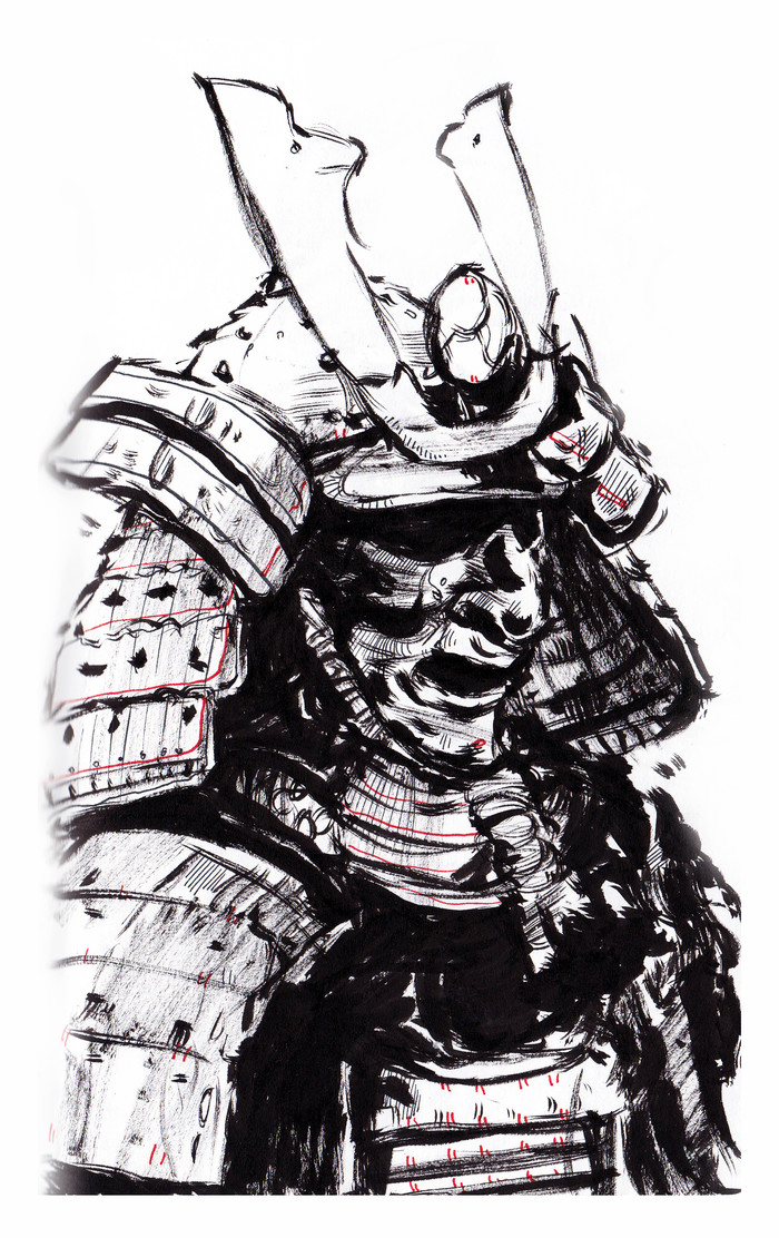 Samurai 2 - My, Samurai, Japan, Drawing, Sketch, Moleskin, Warrior, Sketchbook, Longpost