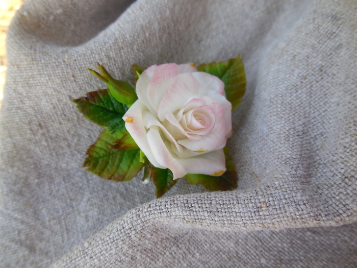 Brooch + hairpin made of cold porcelain - My, Brooch, the Rose, Cold porcelain, Needlework without process, With your own hands