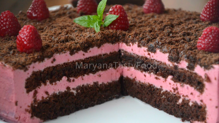 Mousse Cake Raspberry Cloud - My, Cake, , Mousse cake, , Maryana delicious food, Video recipe, Recipe, Video, Longpost