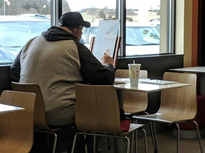 This guy draws birds at McDonald's - Painting, Birds, McDonald's, Men, Reddit