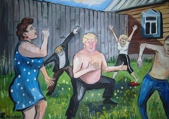 Trump in the countryside - Donald Trump, Painting, The photo, Village, Dancing, Summer