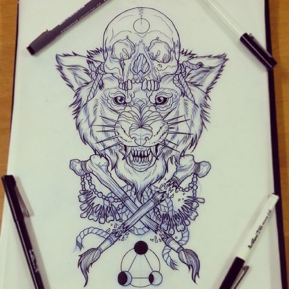 Sketches of evil wolves - Tattoo, Longpost, Wolf, Sketch, Newskul, Graphics