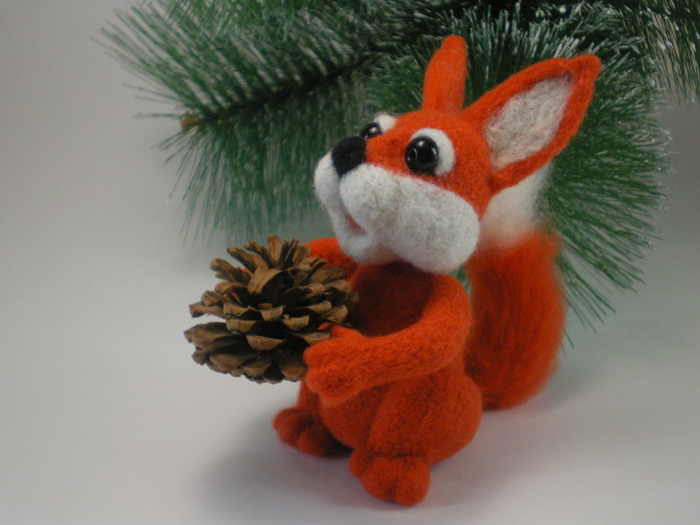 Squirrel - Handmade, My, Presents, Dry felting, Squirrel, Needlework without process