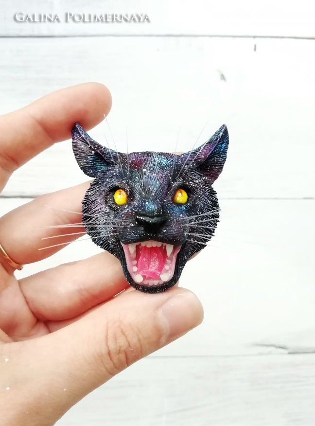 Brooch Cosmo-who? - My, Brooch, Space, cat, Polymer clay, Лепка, Needlework without process, Handmade, Longpost