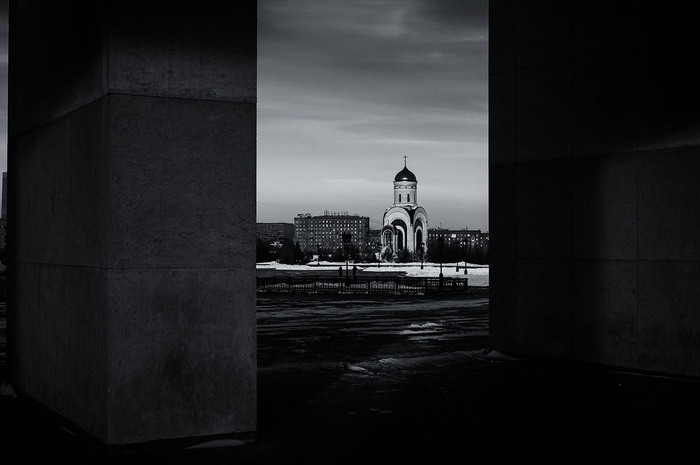 Poklonnaya Gora - My, The photo, Poklonnaya Gora, Black and white, Temple, Moscow