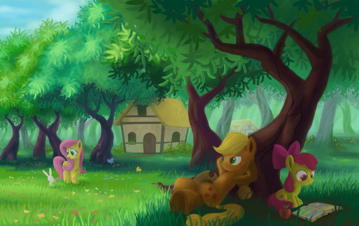  My Little Pony, Applejack, Applebloom, Fluttershy, Angel Bunny