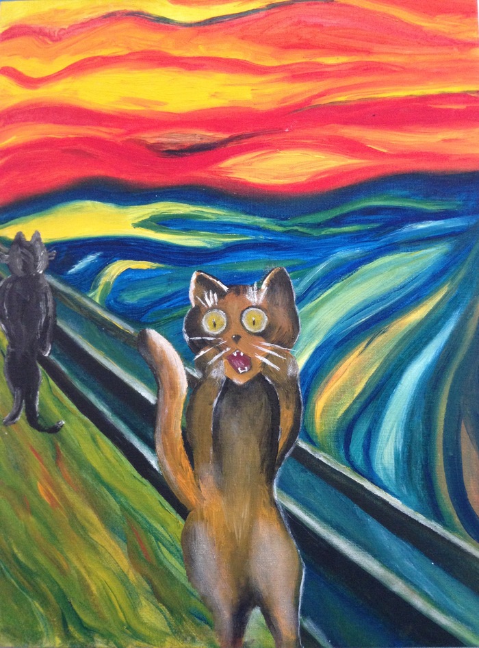 Early morning (my personal version of the famous painting) - cat, Morning, Edvard Munch, Scream, My, Painting, Oil painting