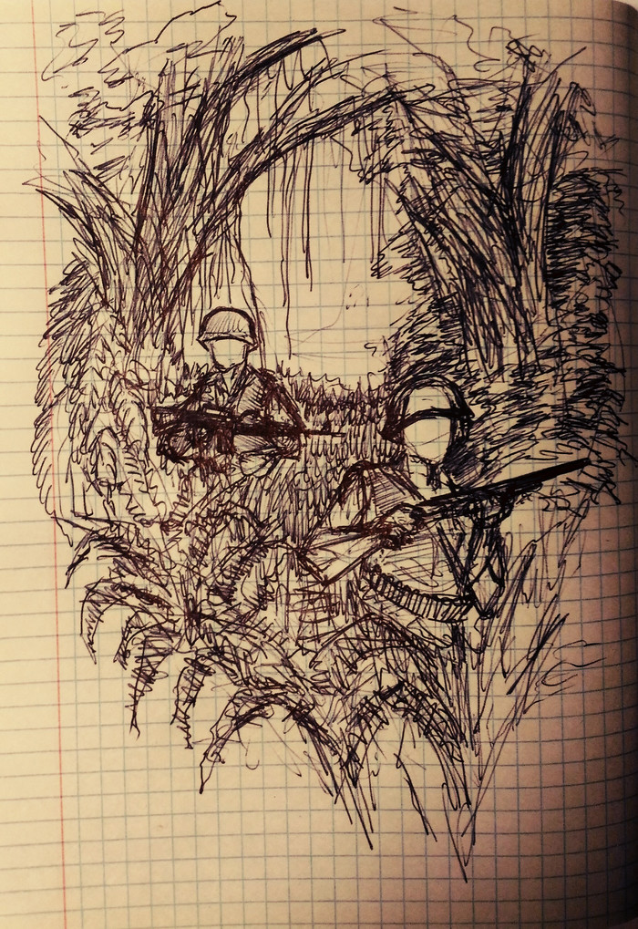 Jungle - My, Vietnam war, Sketch, Jungle, Cell, Black pen, Laziness, Vietnam, Drawing