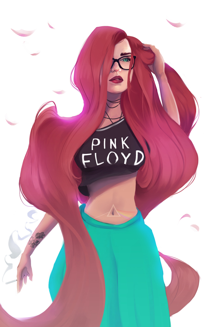 Pink Floyd girl - My, Drawing, Digital drawing, Girls, Beautiful girl, Photoshop, Portrait, Longpost, Pink floyd, Cigarettes