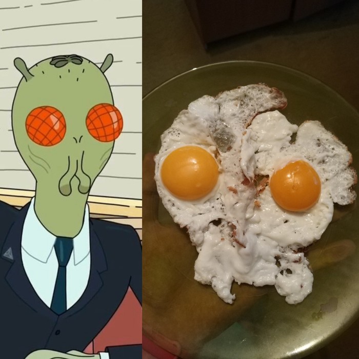 The egg is up to something - My, Rick and Morty, Food, Photo on sneaker, Omelette, Insects, Cartoons