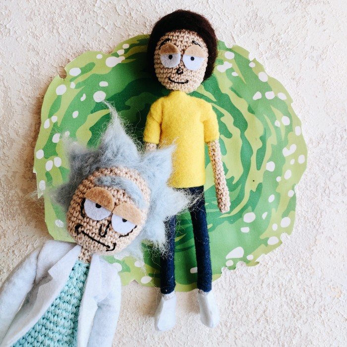 Rick and Morty in my knitted universe. - My, Rick and Morty, Characters (edit), Crochet, Needlework without process, Handmade, Author's toy, Handmade, Longpost