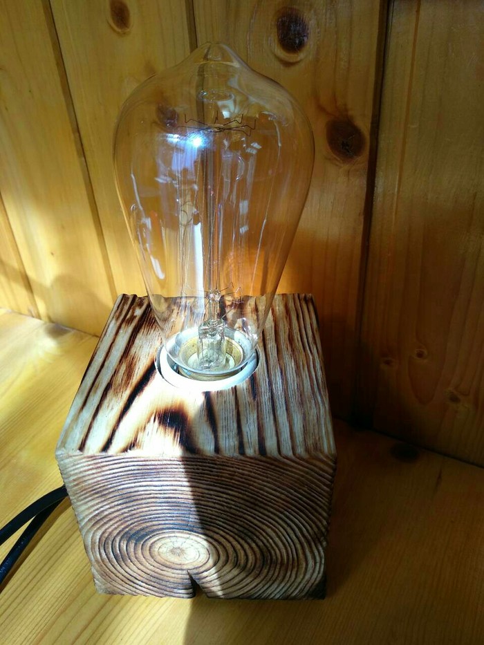 Wood lamp - My, With your own hands, Lamp, Handmade, Tree, Loft, Vintage, Edison's lamp, Needlework without process, Longpost