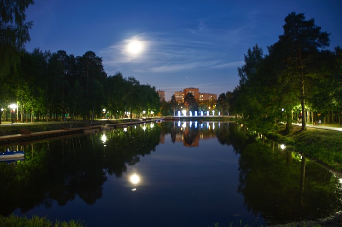 Night in Krasnogorsk - My, Night shooting, Pond, The photo, Krasnogorsk, Ivanovo Lakes, Longpost