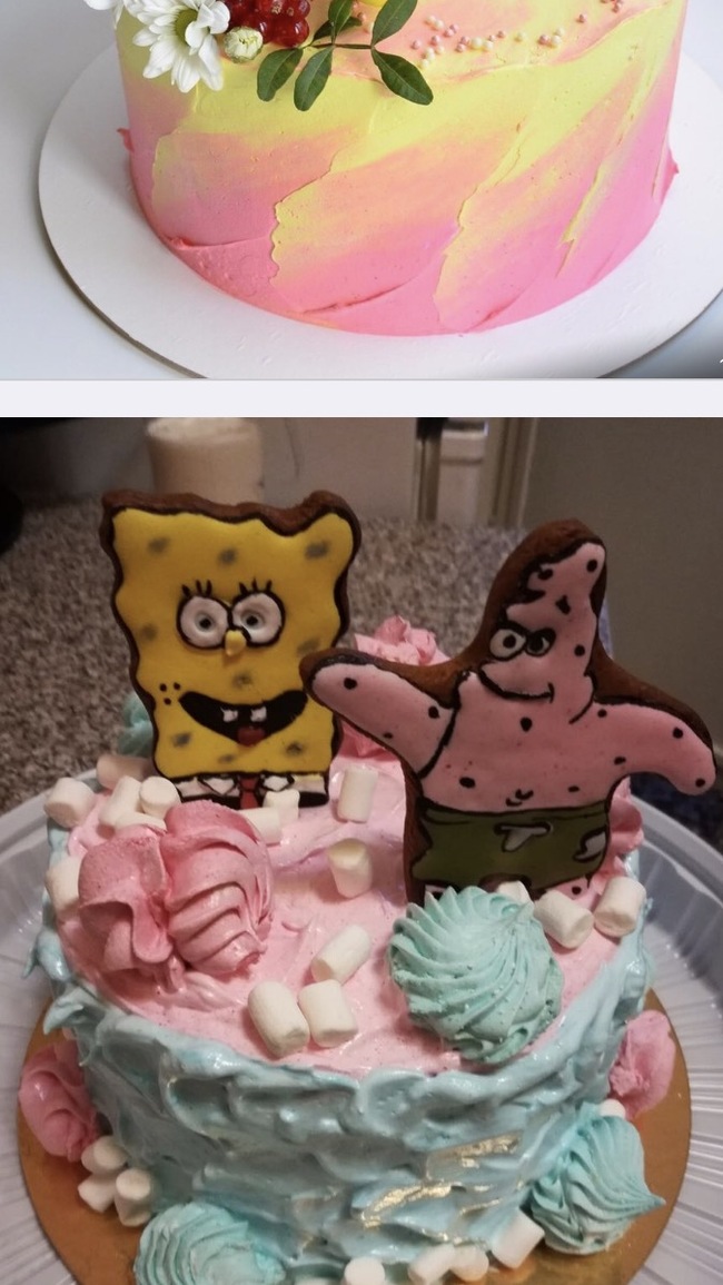 From the series of expectation and reality ... - Cake, Expectation and reality, Confectioner, SpongeBob, Patrick, Longpost, Patrick Star