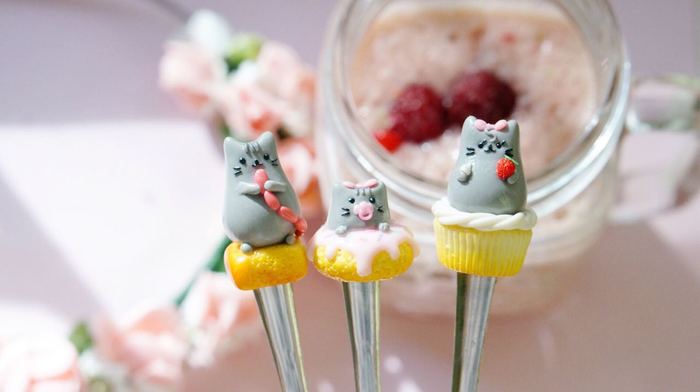 Everyone loves cats, right?) Dad, mom, I'm a funny family)) - My, My, Polymer clay, Crooked hands, Needlework without process, A spoon, Pusheen, Longpost