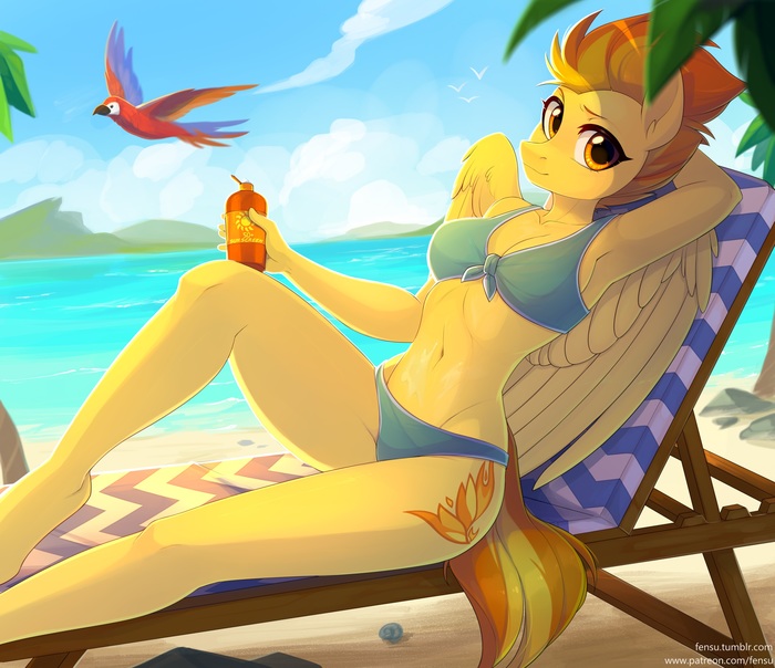 Beach Rest - NSFW, Fensu-San, Spitfire, Anthro, My little pony, PonyArt, MLP Suggestive