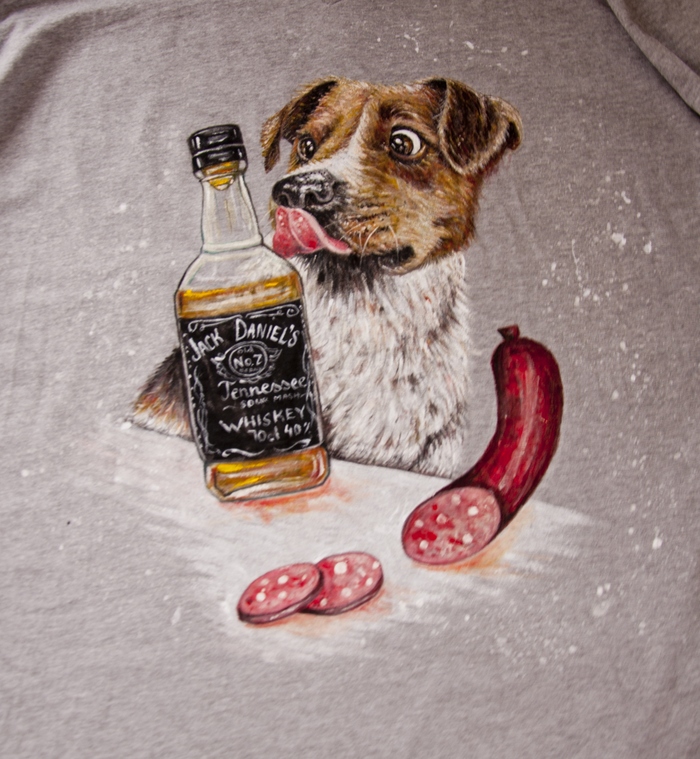 Jack but not Daniels - My, Painting, Painting on fabric, T-shirt, Style, Fashion, Dog, Raglan, Longpost