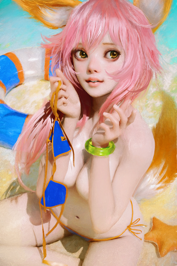 Tamamo - NSFW, Fate, Fate grand order, Tamamo no mae, Anime, Anime art, Swimsuit, Boobs