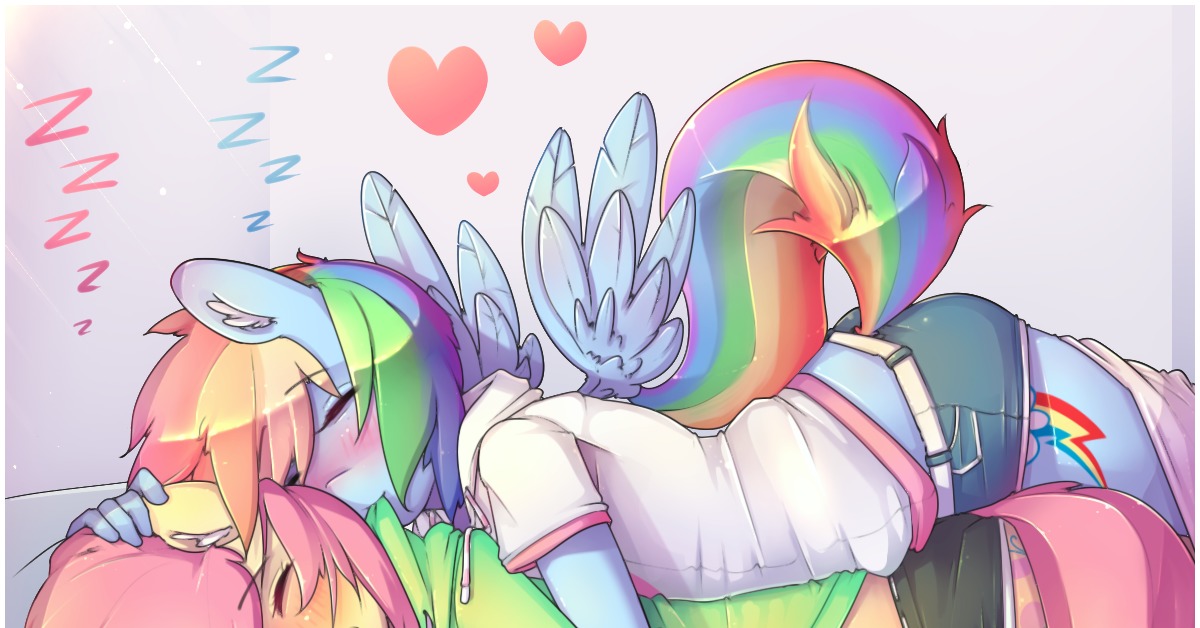 Rainbow Dash hugging Fluttershy.