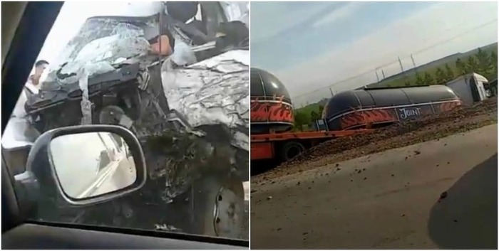 Kilometer traffic jam formed due to an accident on the highway Karaganda - Temirtau (video) - news, Temirtau, Karaganda, Kazakhstan, Road accident, Crash, , Video, Longpost