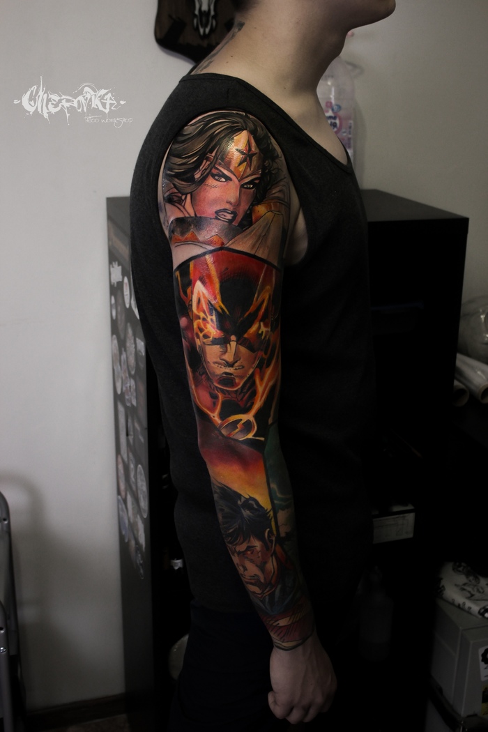 DC Comic sleeve peace\ DC POWER! - Tattoo, DC, Dc comics, Comics, 