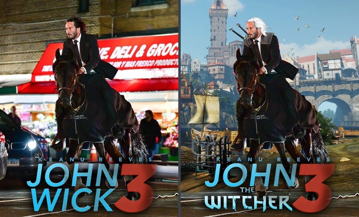 The first shots from the filming of John Wick 3 are reminiscent of something - My, Games, Game humor, The Witcher 3: Wild Hunt, The Witcher 3: Wild Hunt, Witcher, John Wick 2, John Wick 3