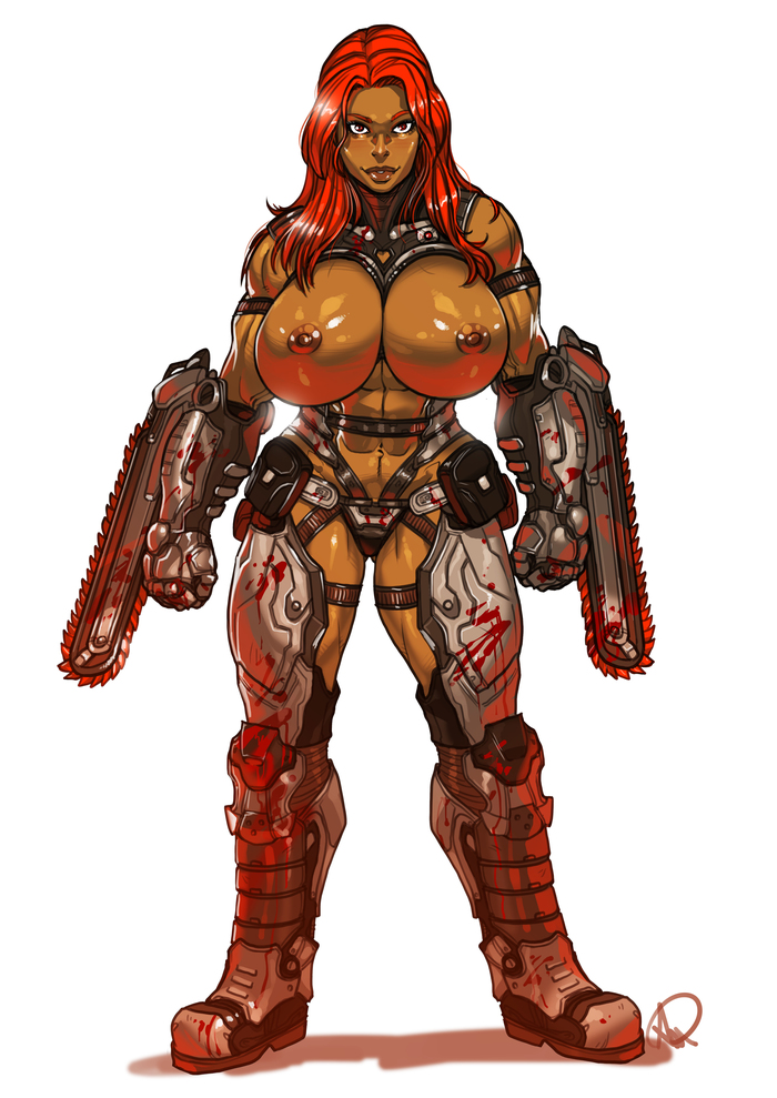 D.M.C. Slayer Io - NSFW, Ganassa, Art, Strong girl, Doom, Boobs, Hand-drawn erotica, Erotic, Warrior