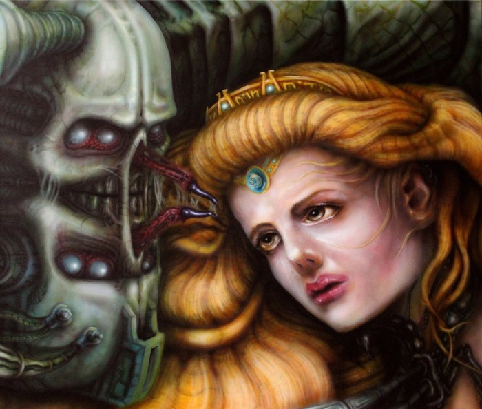 Tempted Eve - My, Alexeyvirus, Erothanatoguru Art, Monster, The beauty and the Beast, Scull, Airbrushing, Painting, Girls