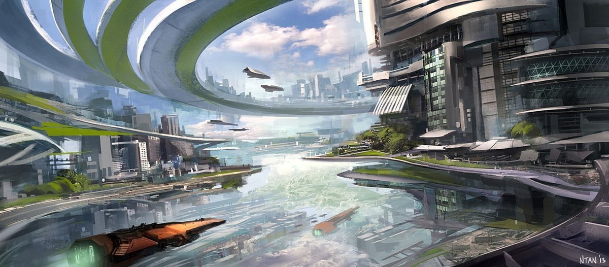 Future place. Экогород будущего концепт Левиафан. Мишель РАГОН города будущего. Sci Fi город футуризм. Экогород Япония концепт арт.