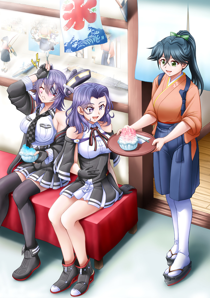 Mind blowing ice cream! - Kantai collection, Anime, Anime art, Tenryuu, Tatsuta, Houshou