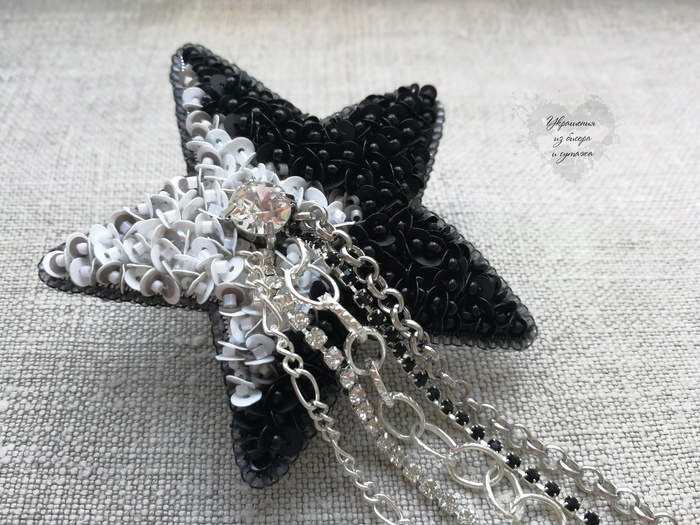 Brooch Star - My, Brooch, Stars, Beads, Needlework without process, Handmade, Sequins, Star