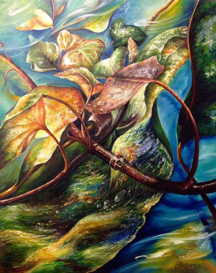 Twig - My, Painting, Oil painting, Painting, Branch, Leaves