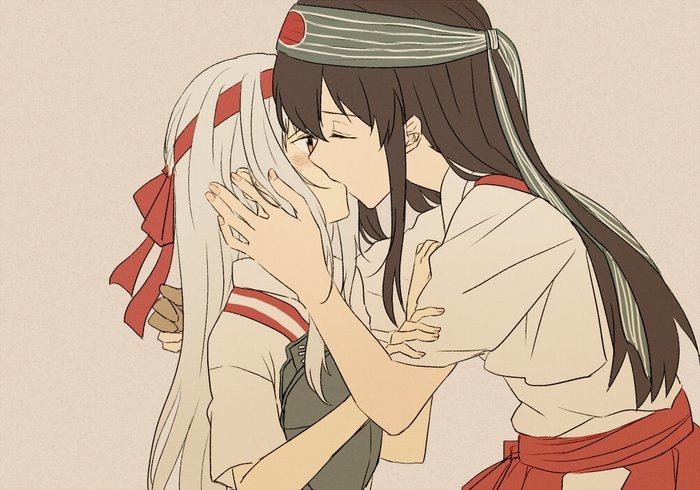 Om nom nom - Kantai Collection, Shoukaku, Akagi, Аниме, Anime Art, Yuri, Поцелуй