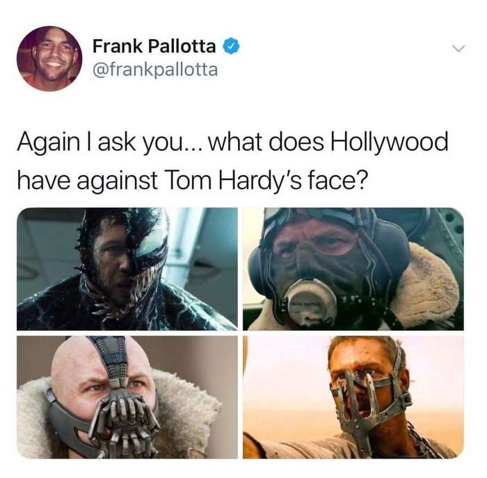 Must drag with one eyebrow! - Tom Hardy, Hollywood, Twitter, Screenshot