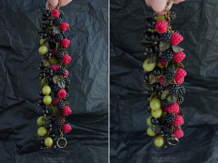 Summer in two berry bracelets; - My, Gooseberry, Polymer clay, Handmade, Ksssandorium, Raspberries, Blackberry, Needlework without process, A bracelet, Longpost