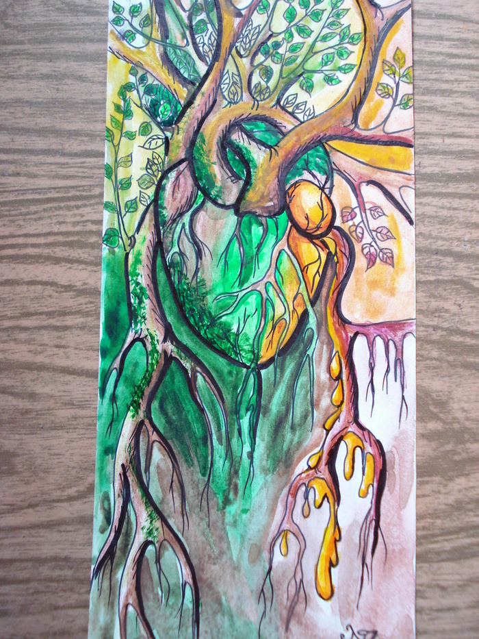 Woody amber - My, Watercolor, Beginner artist, Forest, Heart, Longpost