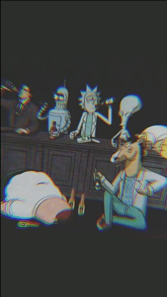 Again without me - Adult swim, Rick and Morty, Rick Sanchez, Bojack Horse, Family guy, Peter Griffin, Homer Simpson, Bender Rodriguez, , Crossover