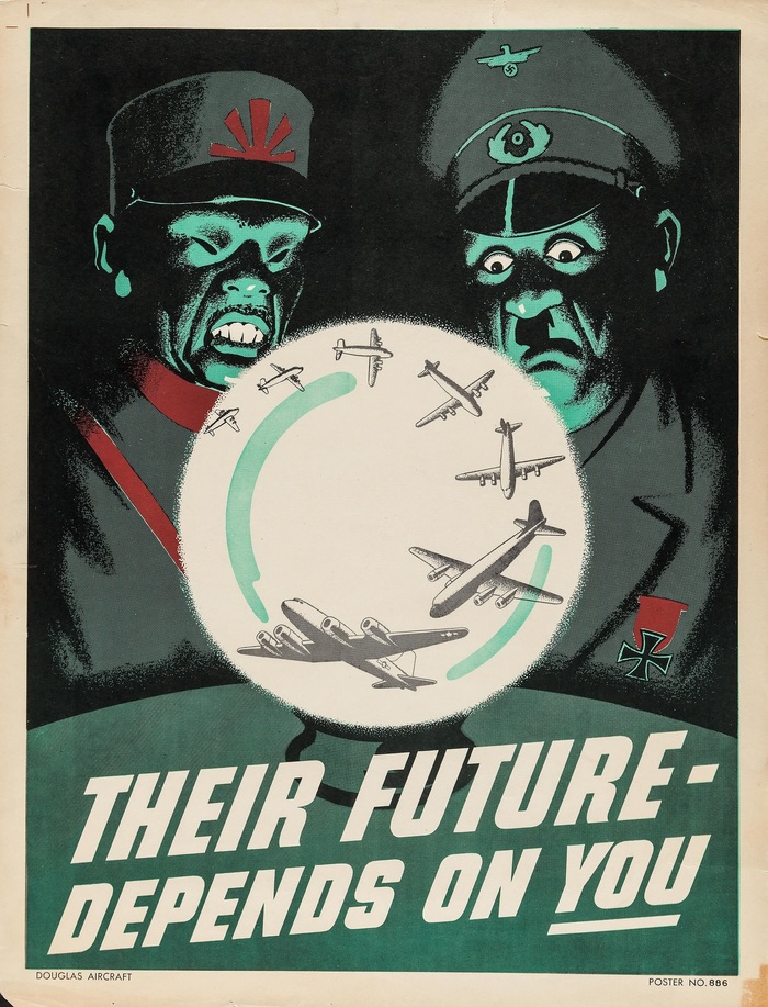Their future depends on you. USA, 1940s - USA, The Second World War, Adolf Gitler, Hirohito, Future, Propaganda, Aviation, 