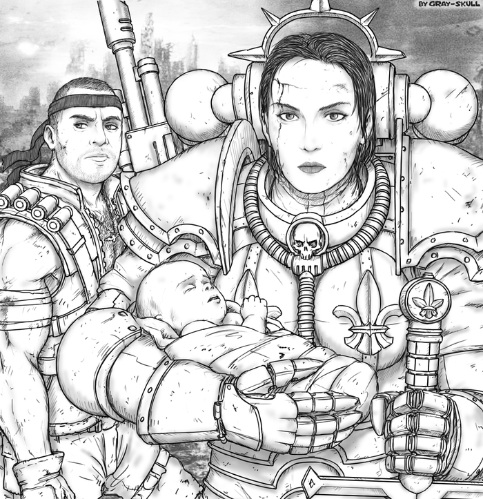 Портрет на заказ #4 (by Gray-Skull) - Моё, Warhammer 40k, Gray-Skull, Adepta Sororitas, Имперская гвардия, Портрет, Арт, Картинки, Катачан, Catachan