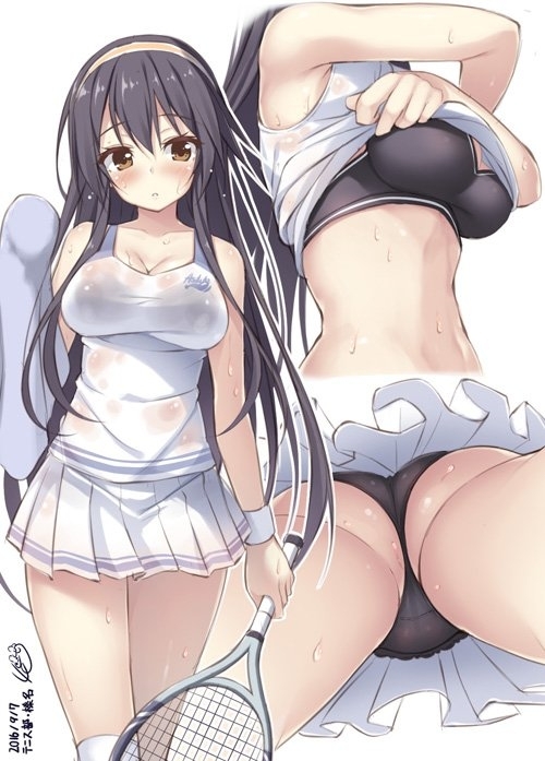 Kongou & Haruna - NSFW, Kantai collection, Kongou, Haruna, Tennis, Etty, Anime art, Anime