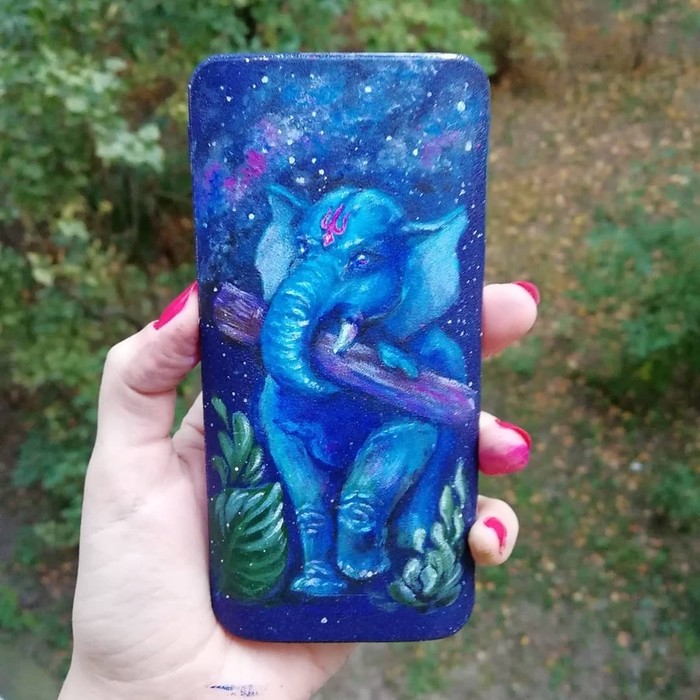 Cosmic Ganesha - My, Ganesha, Art, Painting, Longpost, Acrylic, Powerbank, Hinduism, Space, Creation