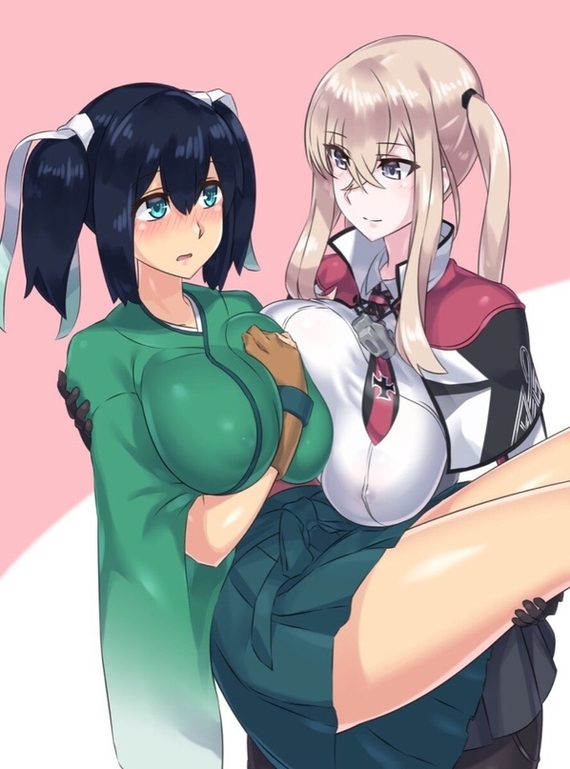 Soryuu & Graf Zeppelin - NSFW, Kantai collection, Soryuu, Graf Zeppelin, Yuri, Boobs, Anime art, Anime