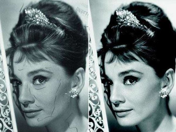 How Photoshop was done when Photoshop didn't even exist: take a look at Hollywood stars and socialites before and after retouching. - The photo, Photoshop, 20th century, Copy-paste, Movies, Longpost