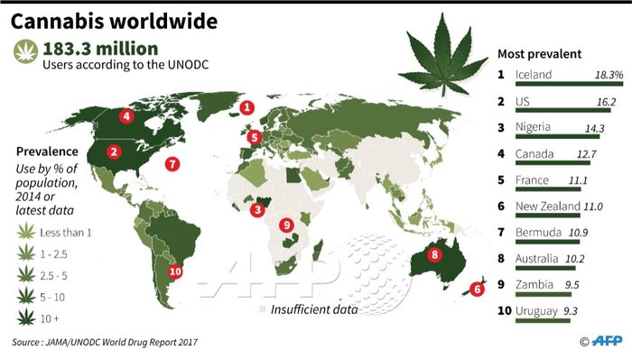 Estimated proportion of the population using cannabis (2017) - Research, Infographics, Marijuana, Drugs, Peace, Population, Interesting