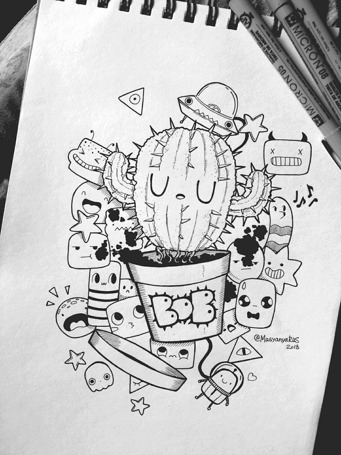 Calmness - My, Masyanyarus, Drawing, Doodle, Cactus