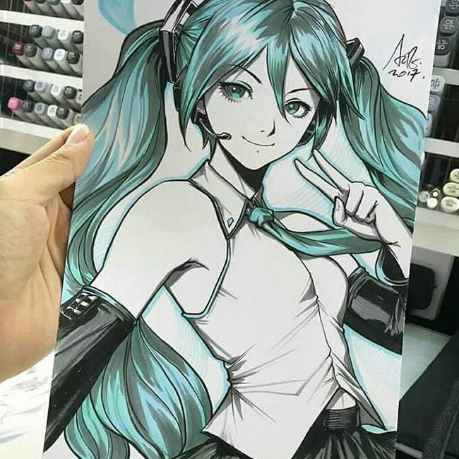 Привет! - Аниме, Не аниме, Vocaloid, Hatsune Miku, Anime Art, Рисунок