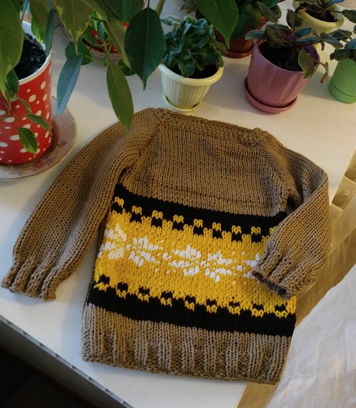 Machine knitting. Sweater for nephew - My, Knitting, Needlework with process, , Handmade, Longpost