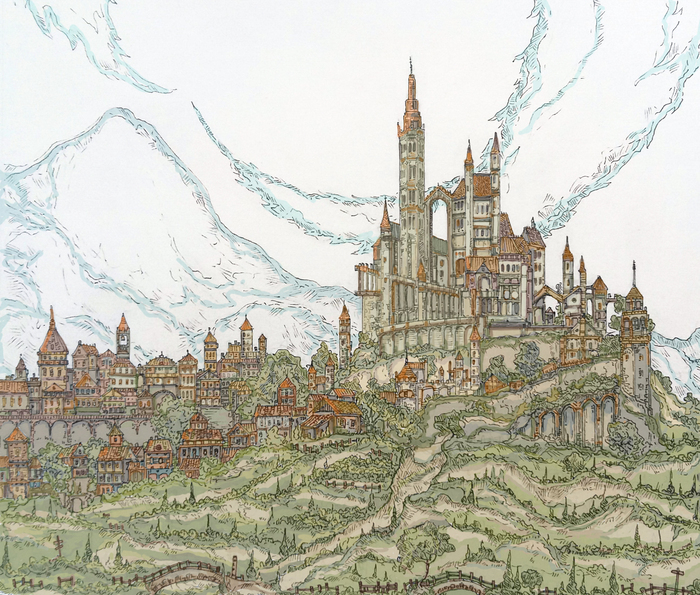 beauclair - My, Drawing, Art, Toussaint, Witcher, Games, The Witcher 3: Wild Hunt, Town, beauclair